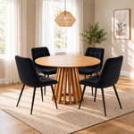 Indoor & Outdoor Living Kayci Round Oak Dining Table With 4 Erica Chairs
