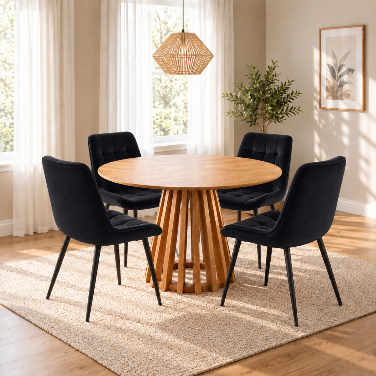 Indoor & Outdoor Living Kayci Round Oak Dining Table With 4 Erica Chairs