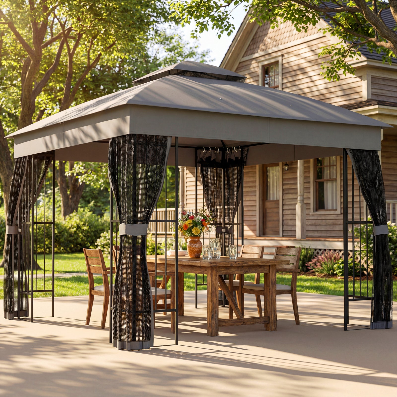 3 X 3 M Garden Gazebo With Shelves, Upf50+ Permanent Gazebo | Grey