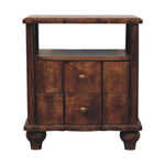 Solid Wood Bedside, 2 Drawers And Open Shelf, Dark Brown
