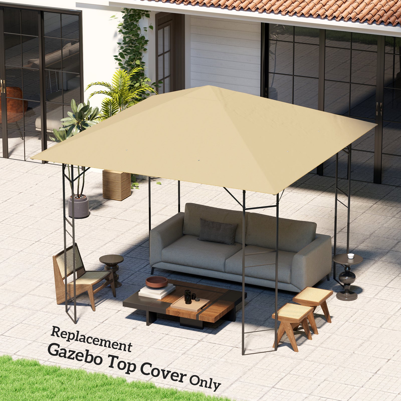 3x3m Gazebo Canopy Replacement Cover With Drain Holes Upf30+ | Beige