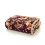 Woodland Wildlife Throw – Forest Animal Flannel & Sherpa, 140x180cm | 140cm x 180cm | Burgundy