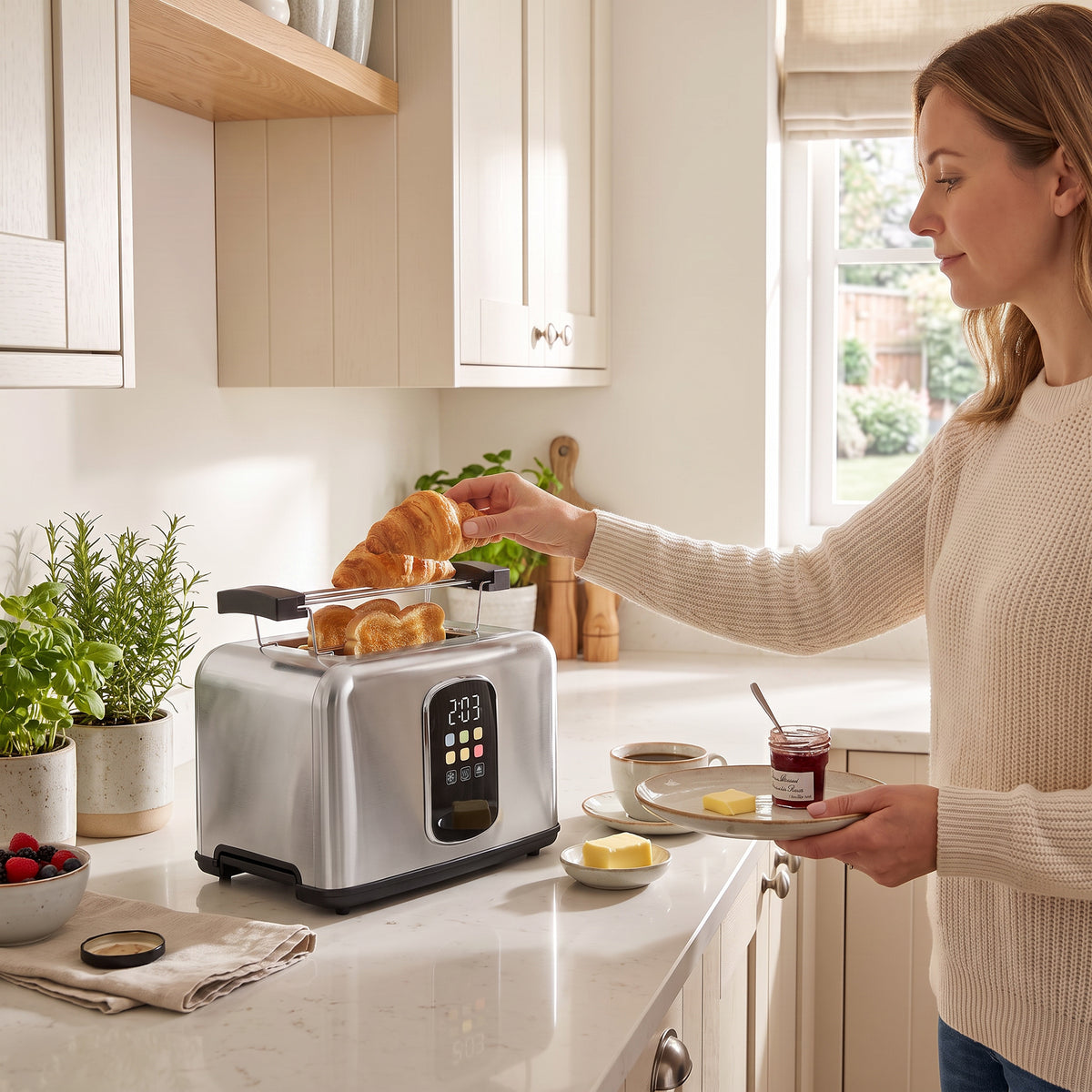 2 Slice Toaster With Touch Screen, Led Countdown, 6 Browning Levels