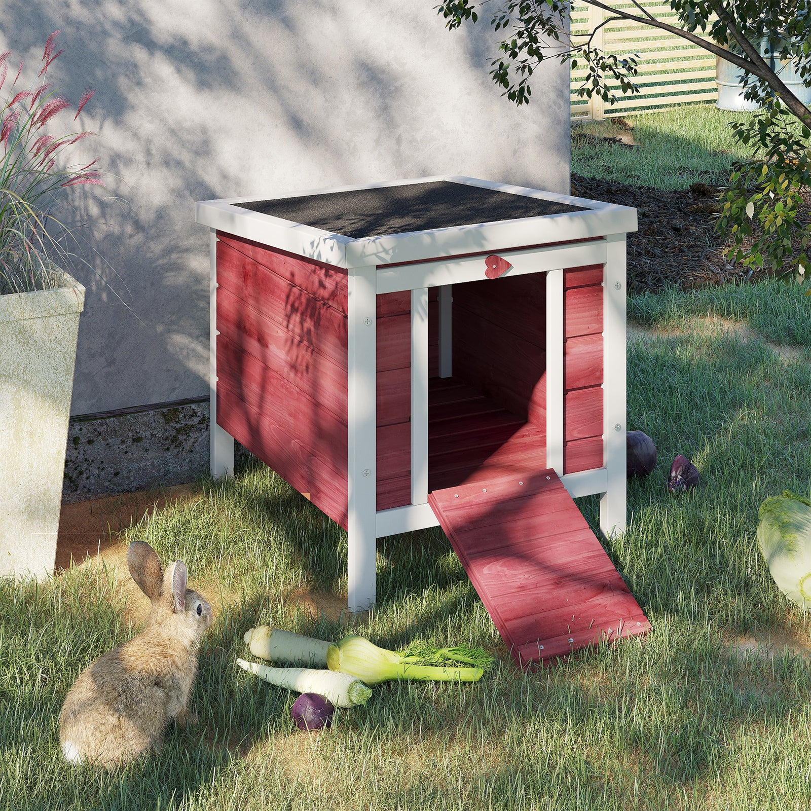 Wooden Rabbit Hutch Bunny Cage Guinea Pig House Pet Habitat Ferret | Red