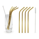 Reusable Straws Stainless Steel Gold 8 Pc Set Eco Friendly