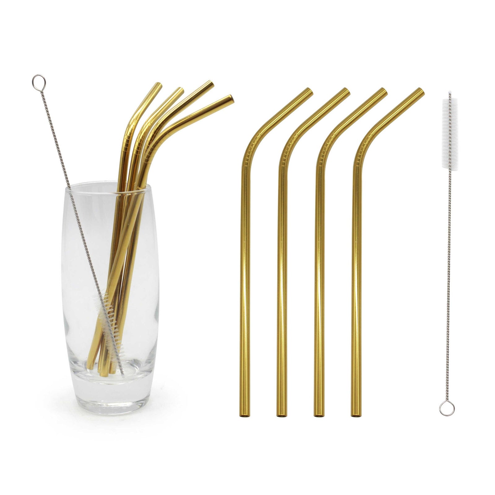 Reusable Straws Stainless Steel Gold 8 Pc Set Eco Friendly
