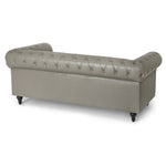Button Tufted Faux Leather Living Room Sofa - 3 Seater | Grey