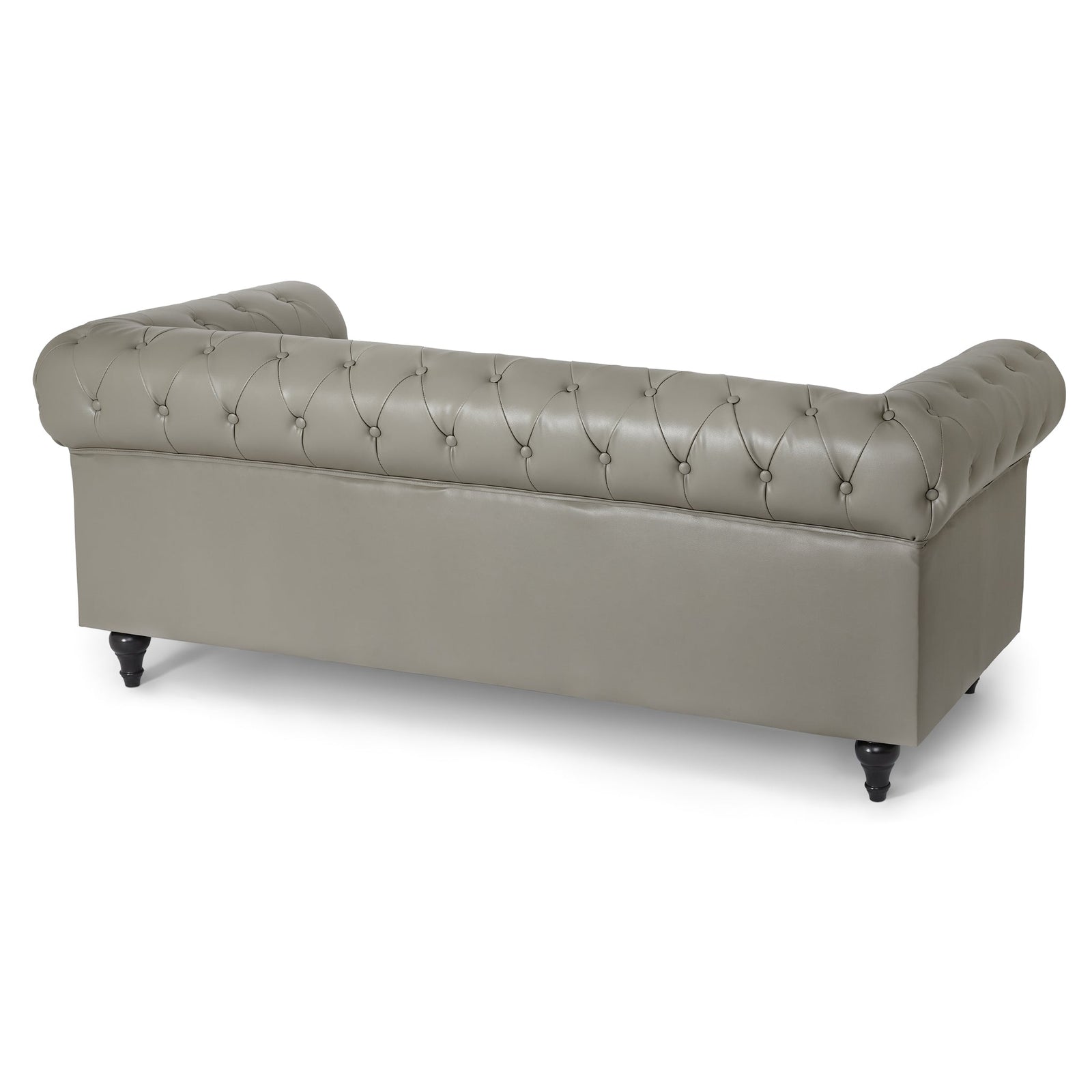 Button Tufted Faux Leather Living Room Sofa - 3 Seater | Grey