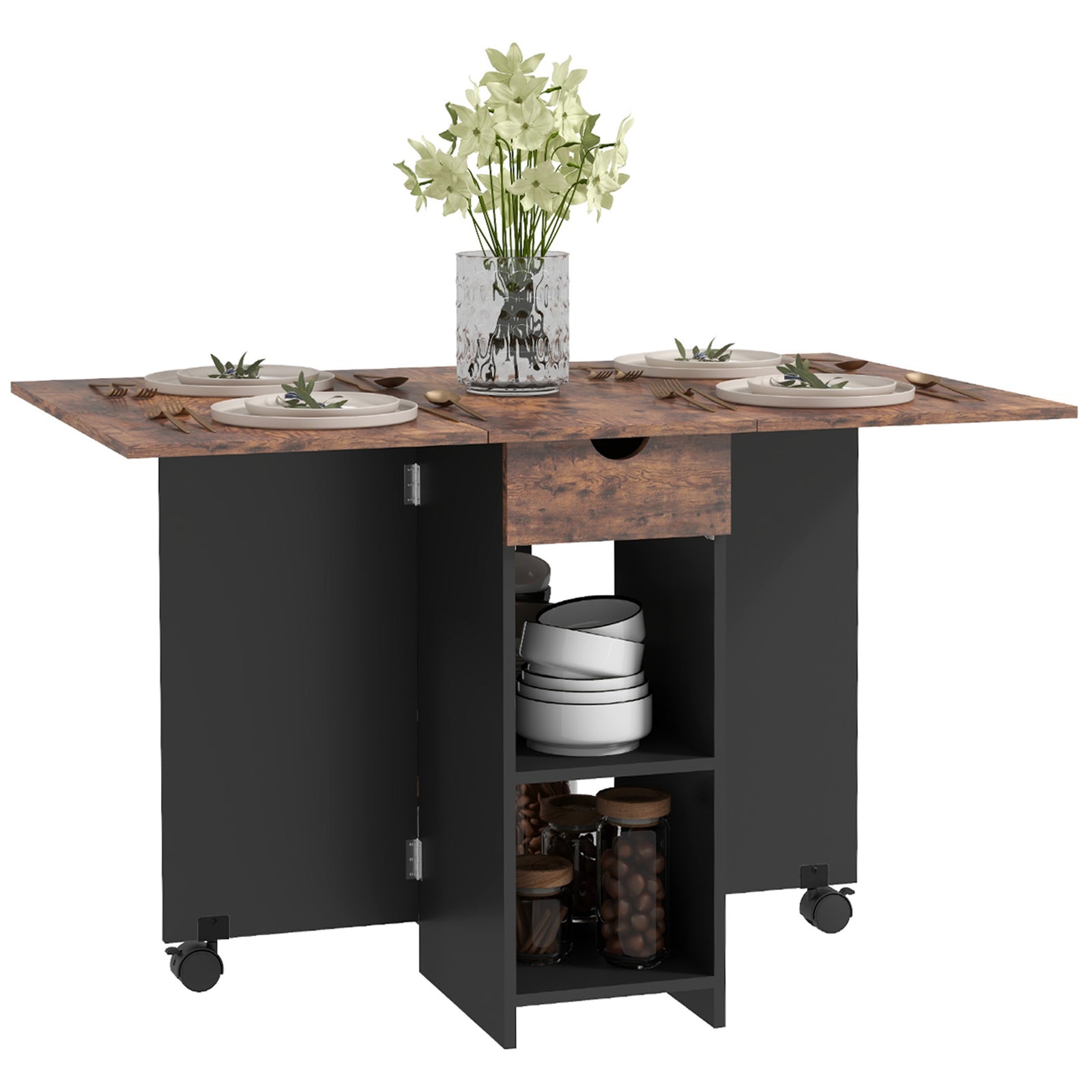 Foldable Dining Table, Drop Leaf Table With Storage | One Size | Brown