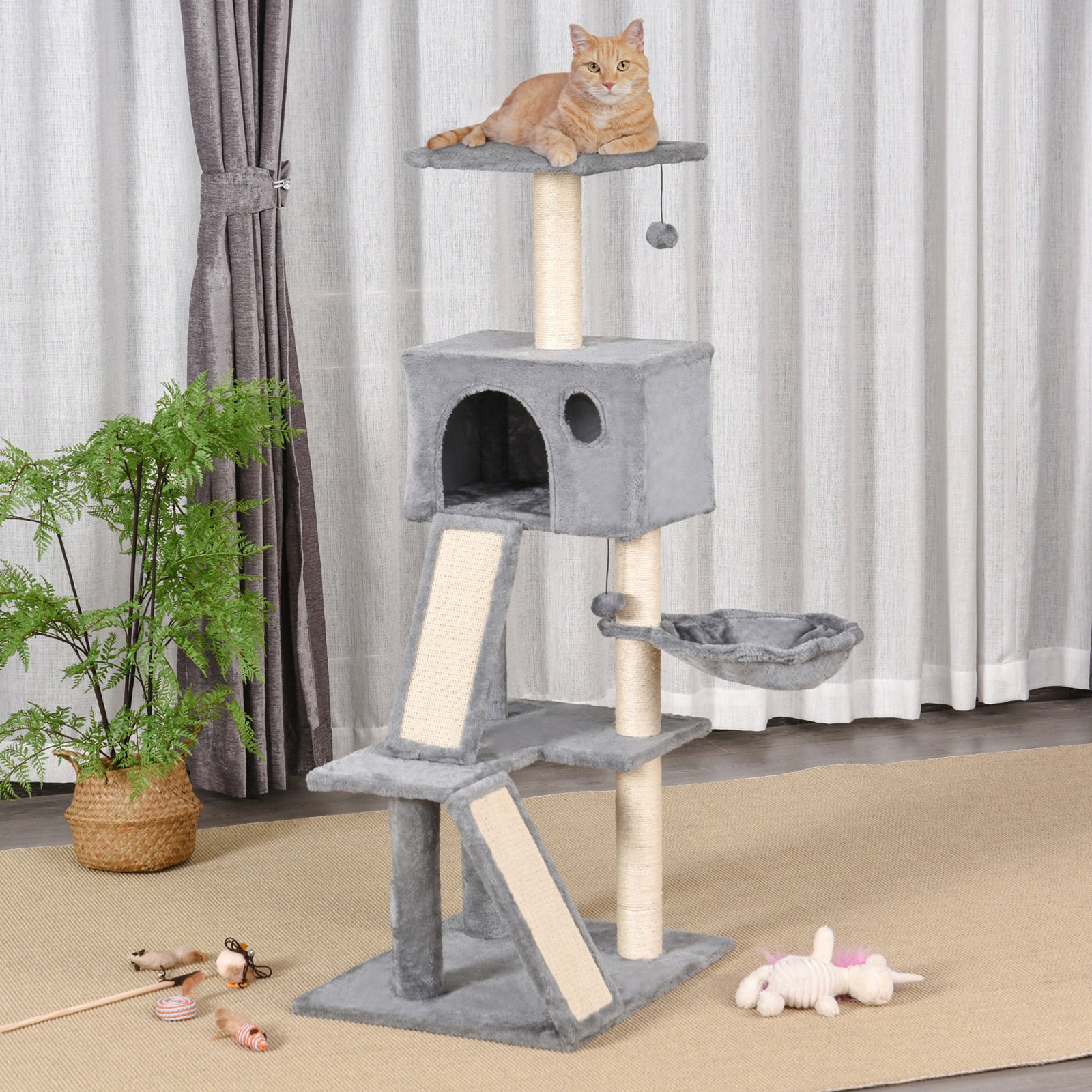 Cat Activity Tree With Condo Sisal-covered Scratching Posts For Climbing