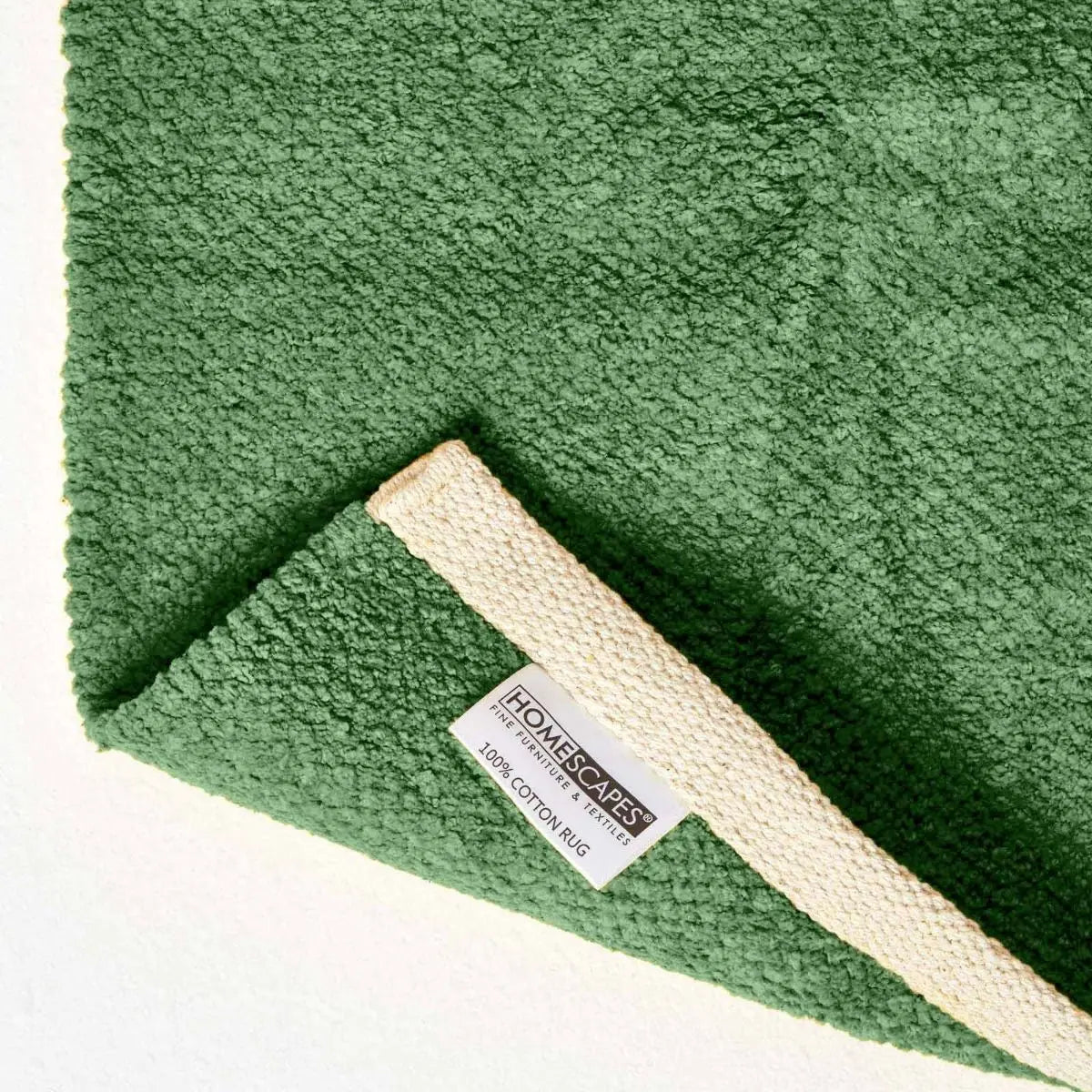 Plain Chenille 100% Cotton  Rug With Natural Trim | 200cm | Dark Olive