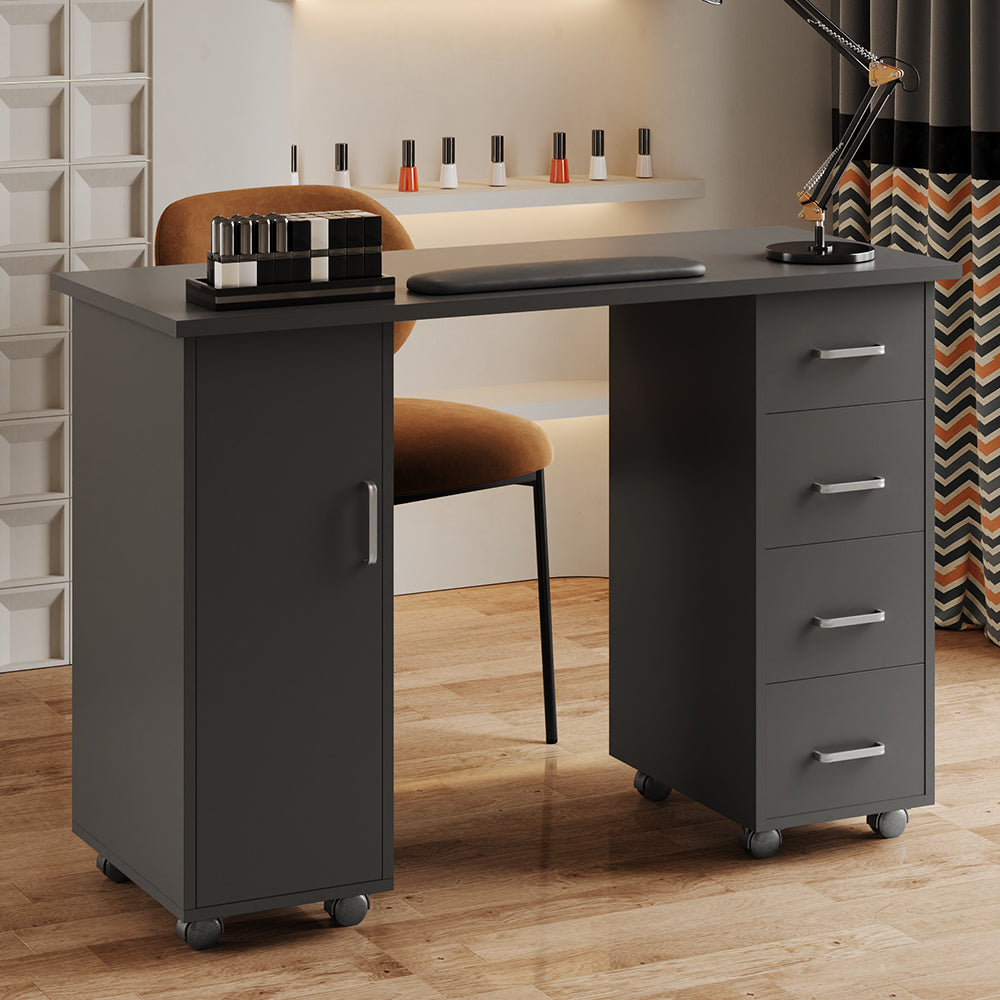Mobile Manicure Table With 1 Cabinet And 4 Drawers | Black