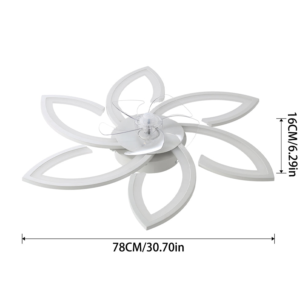 White 6-petal Ceiling Fan Light 3 Blades With 3-color Dimming, 6-speed ​, Remote Control, Timer & App Control