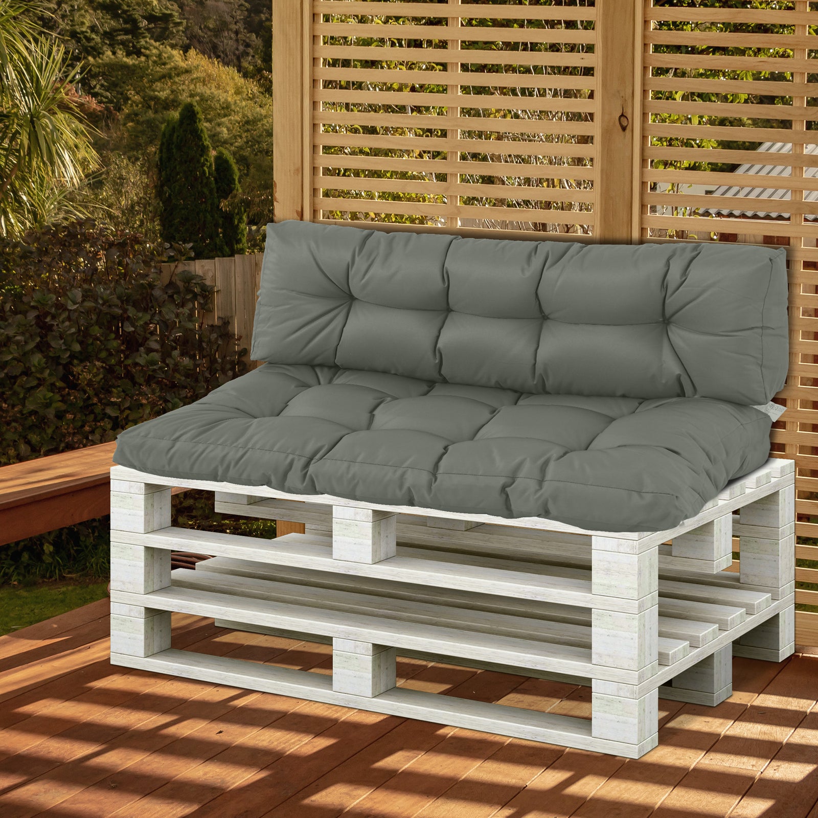 2pcs Garden Tufted Pallet Cushion Seat Pad, Back Cushion | Gray