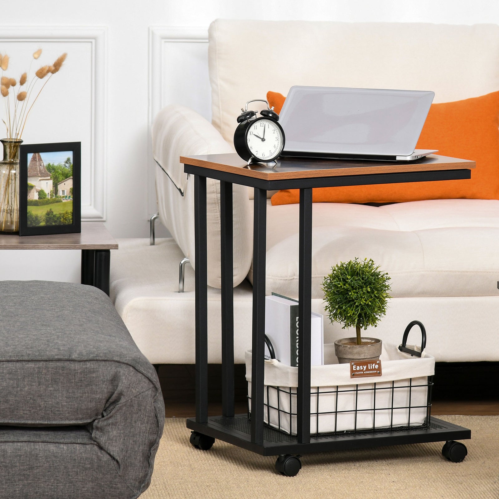 Mobile Sofa Side Table, Laptop Stand, Storage