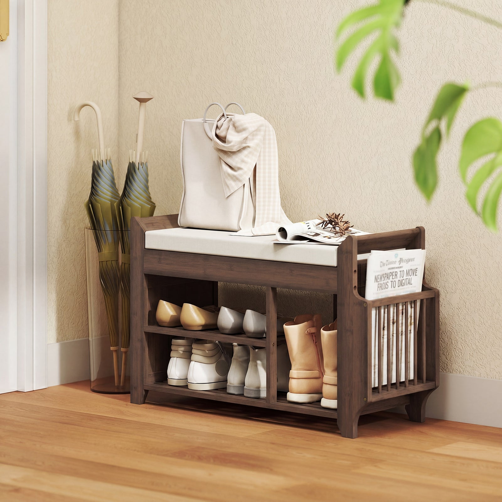 Shoe Bench Cushioned Seat 100 Cm | Dark Brown