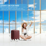56x45x25cm Large Cabin Carry On Case - Overhead Luggage Suitcase - 4 Spinner Wheels - Abs Shell | 56 x 45 x 25cm | Burgundy