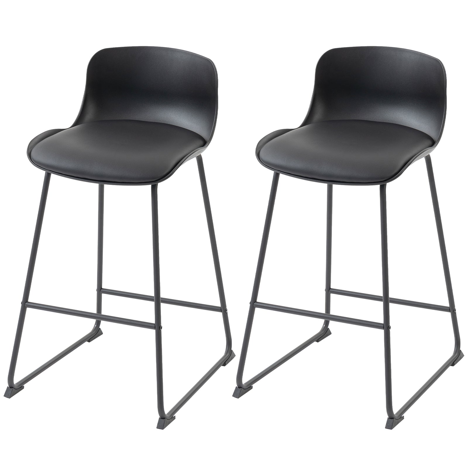 HOMCOM Modern Bar Stools Set Of 2, Pu Leather Upholstered Barstools, Black