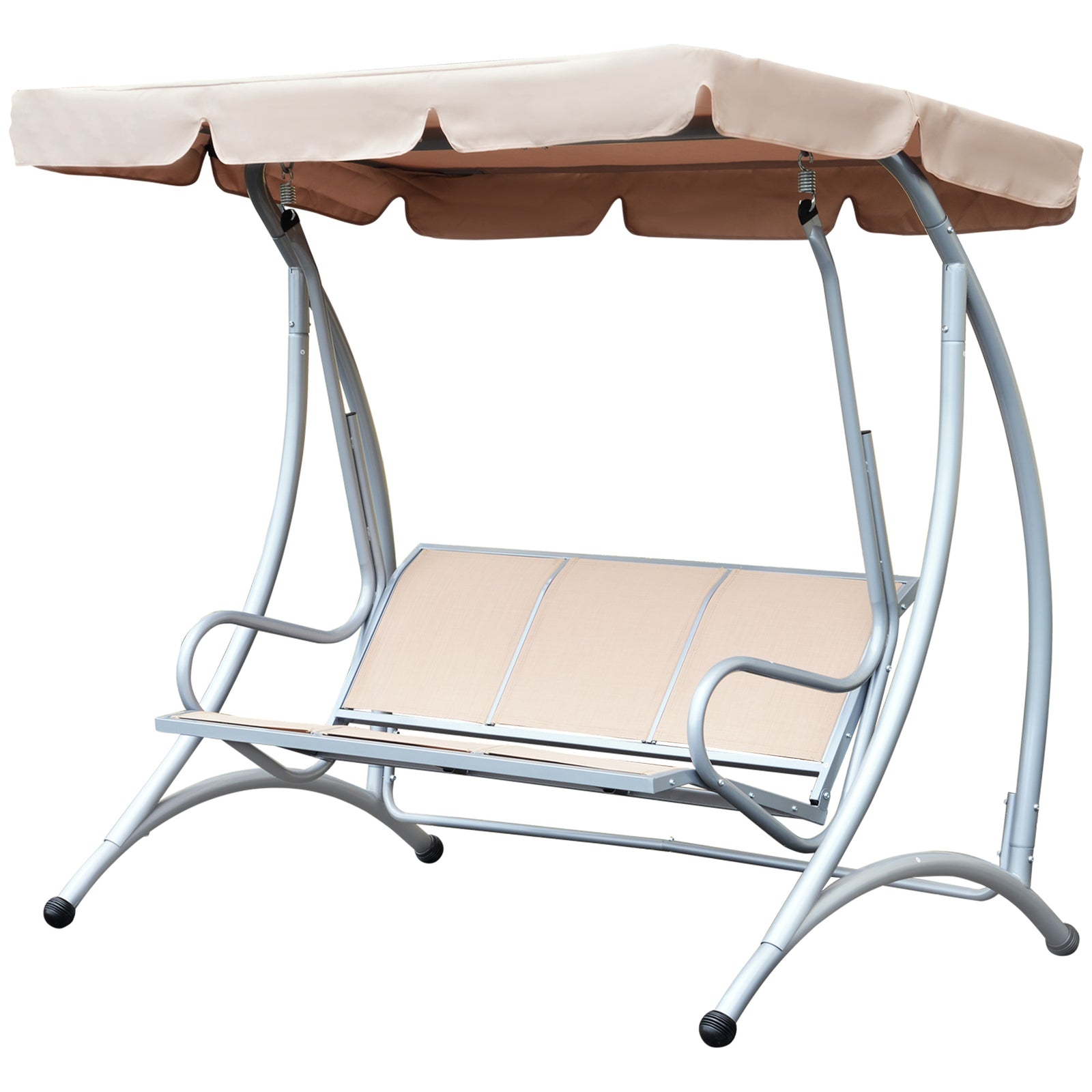 3 Seat Metal Fabric Backyard Balcony Patio Swing Chair | Beige