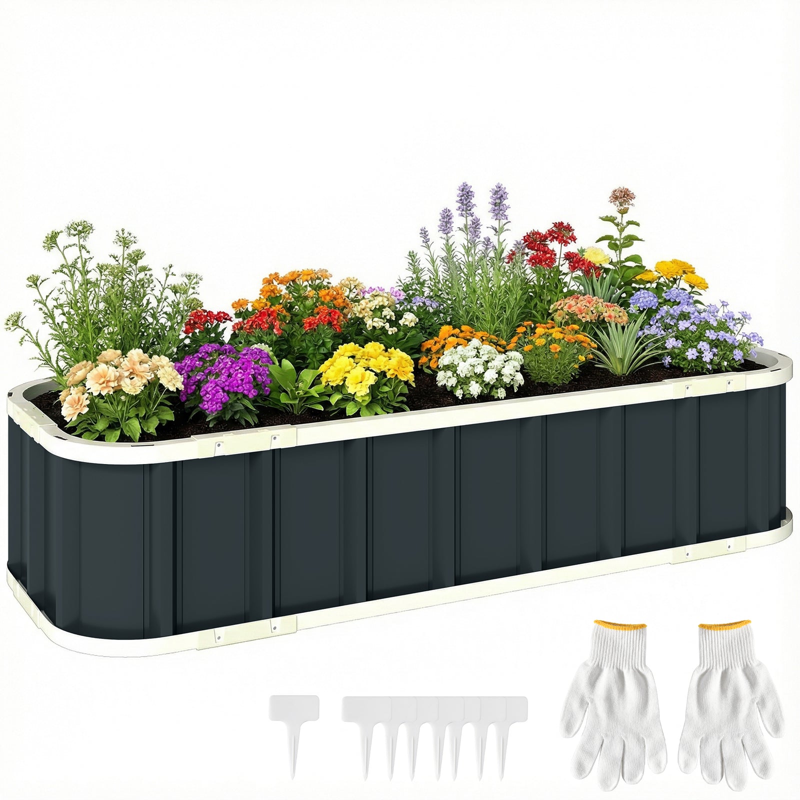 Galvanised Raised Garden Bed With Gloves | M | Dark Grey