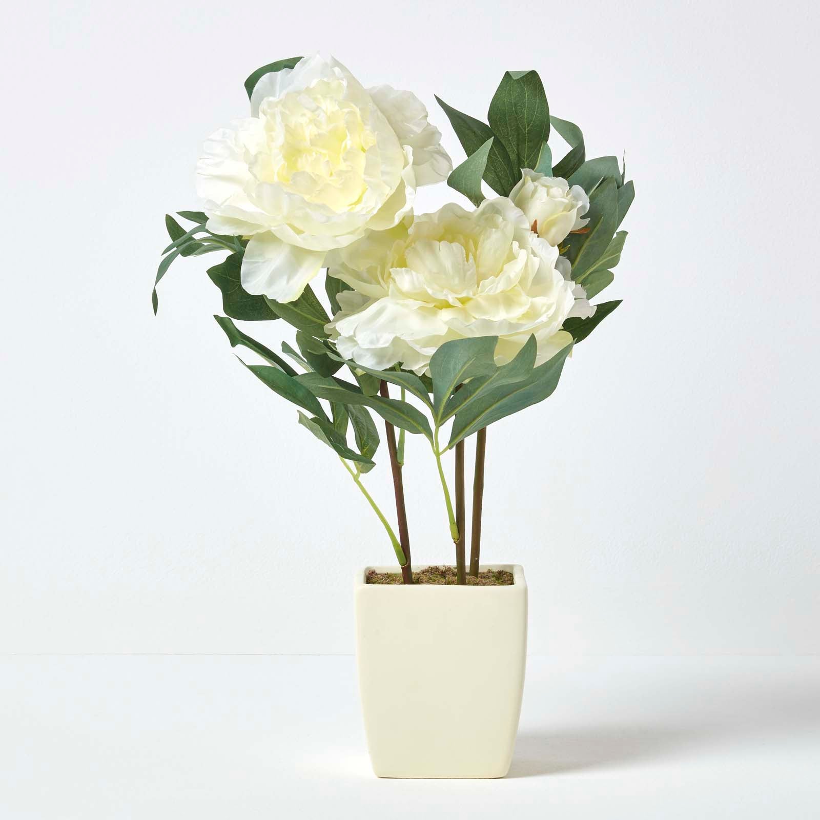 Artificial Peonies In Decorative Pot, 48 Cm Tall | Beige