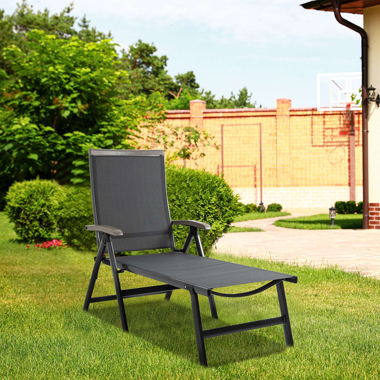 Outdoor Folding Sun Lounger W/ Adjustable Backrest | Gray