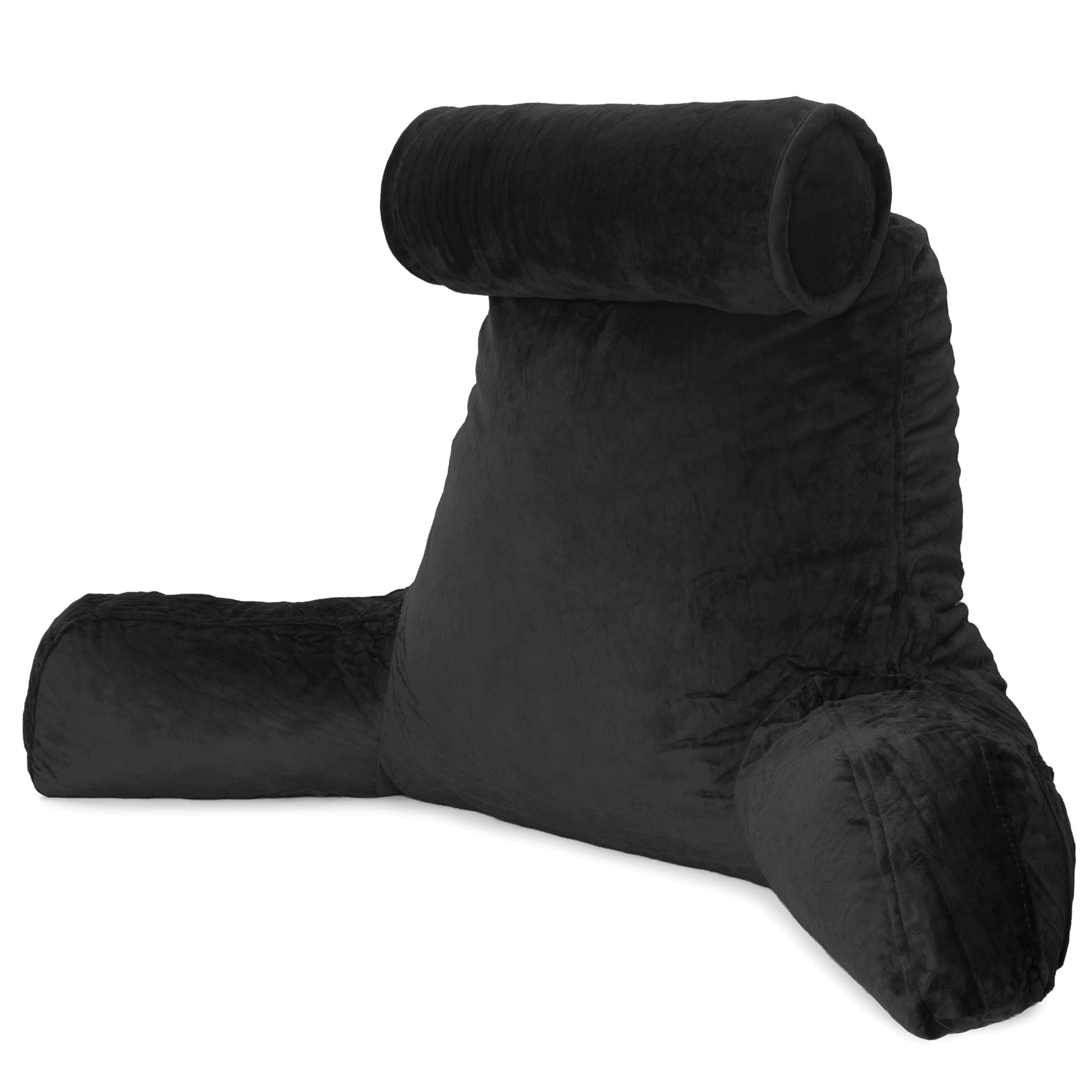 Deluxe Reading Pillow Detachable Headrest, Shredded Memory Foam Cuddle Cuddle Cushion Backrest Arm Support | XL | Black
