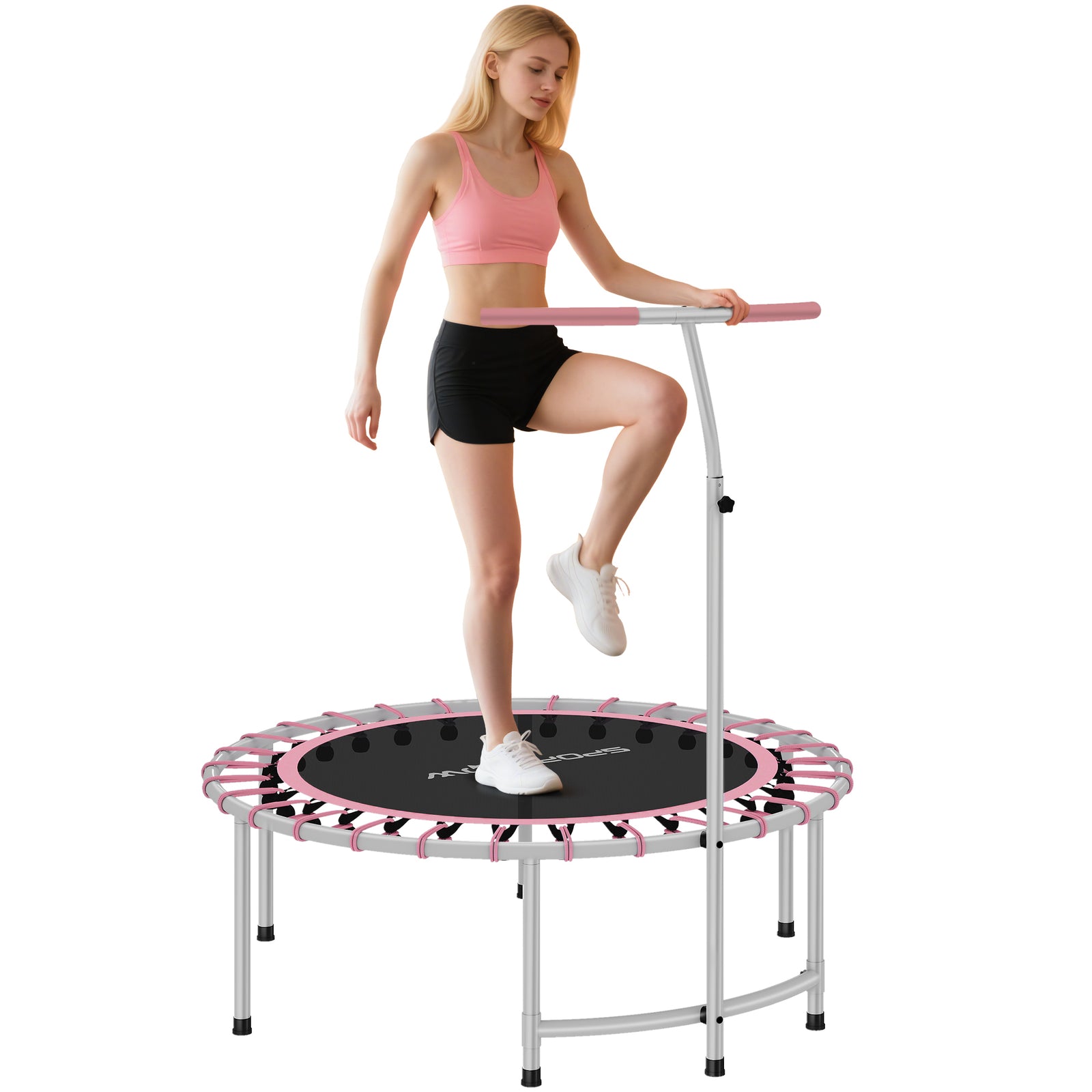 40" Fitness Trampoline With 5-level Adjustable Handle | Pink
