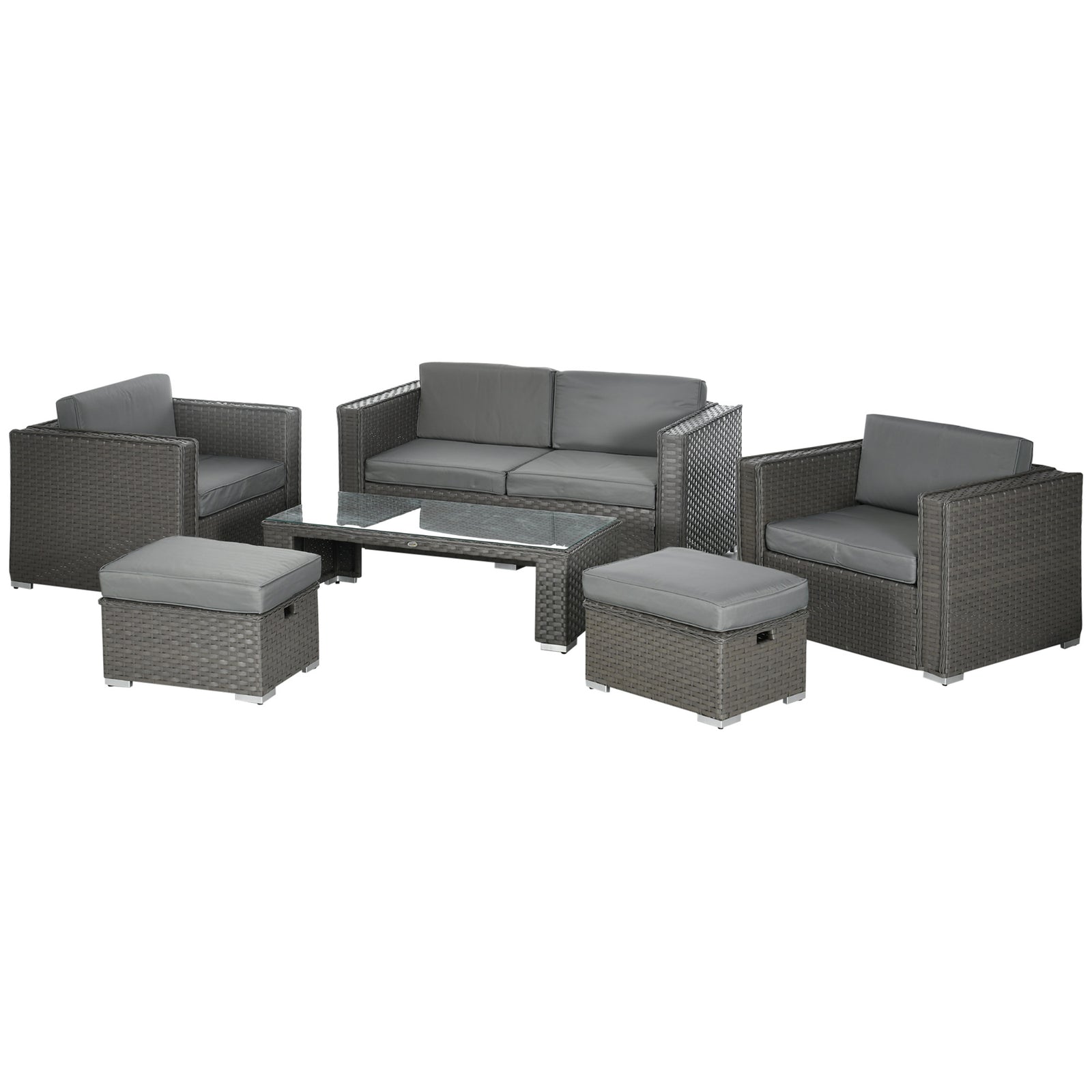 6 Pcs Pe Rattan Garden Furniture Set With Padded Cushions