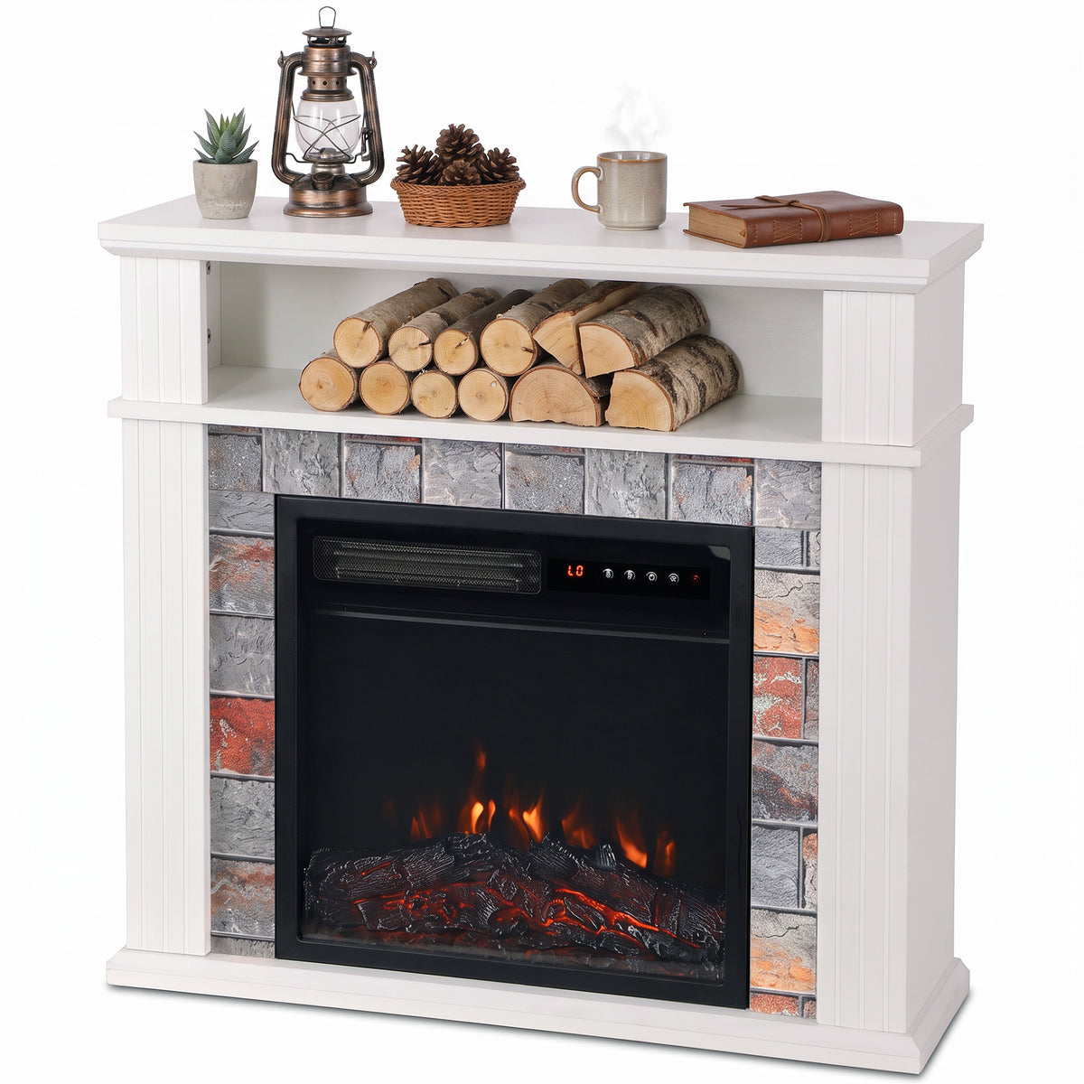 Freestanding Electric Fireplace Suite, 1800w, Open Shelf, Led Flame