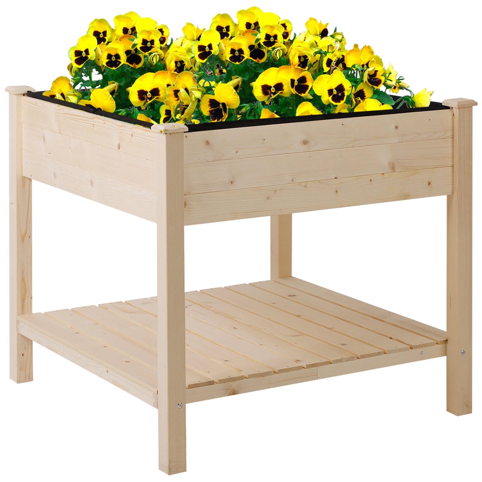 Elevated Planter Bed With Storage Shelf Natural