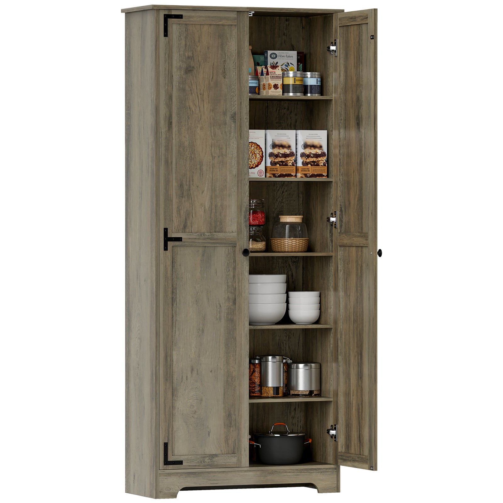HOMCOM Farmhouse Kitchen Cupboard, Kitchen Cabinet, Grey Wood-effect
