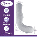 L Shaped Pregnancy Pillow, 145x25x20cm Shredded Memory Foam Full Body Maternity Cushion For Sleeping | J Shape | Light Grey