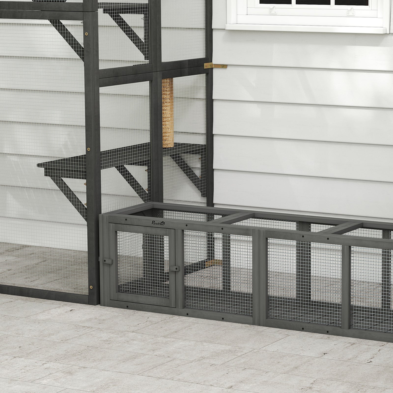 PawHut Outdoor Cat Tunnel, Wooden Extendable Pet Run, For Kitty, Puppy, Grey