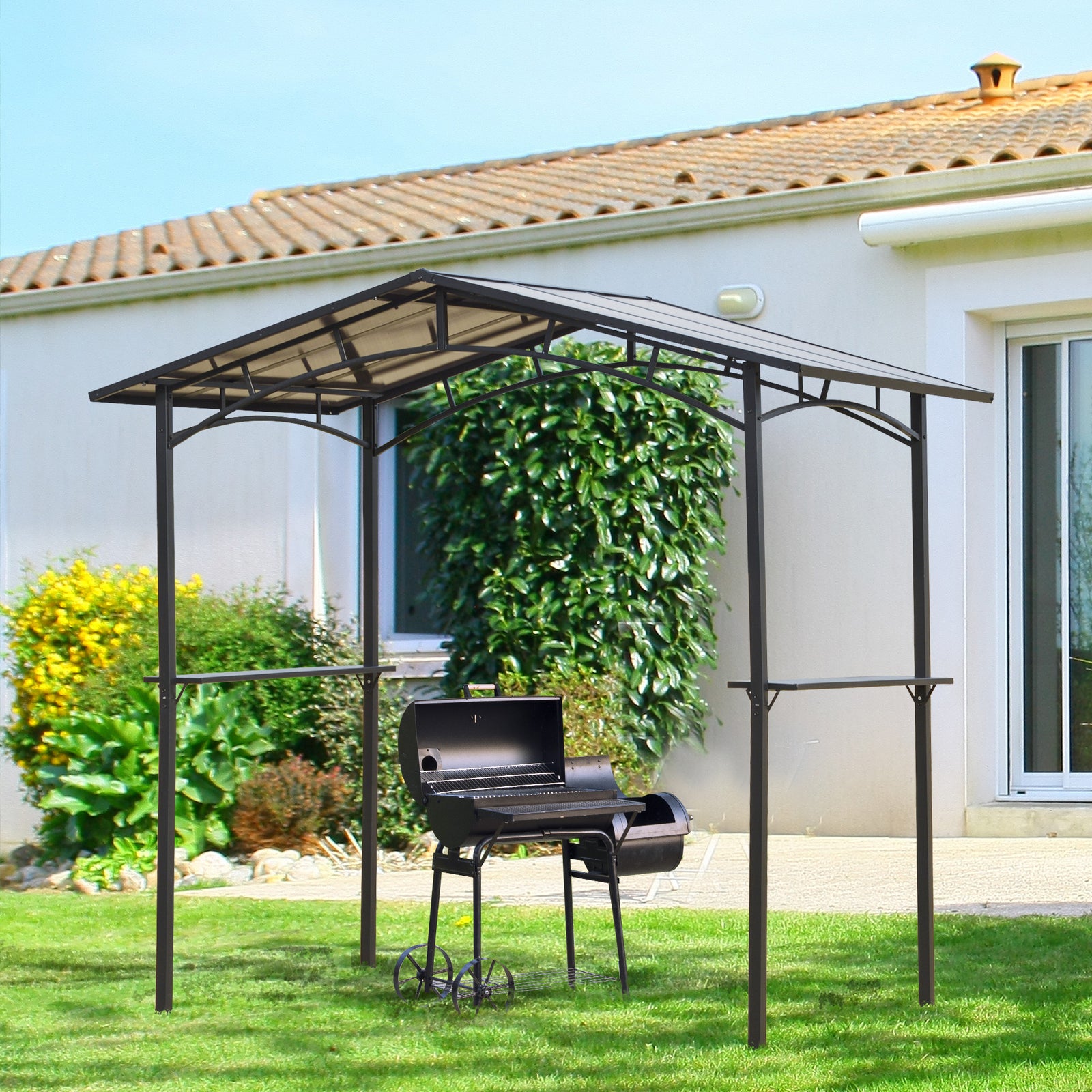 8 X 5ft Outdoor Bbq Protective Gazebo Aluminium W/ 2 Shelves