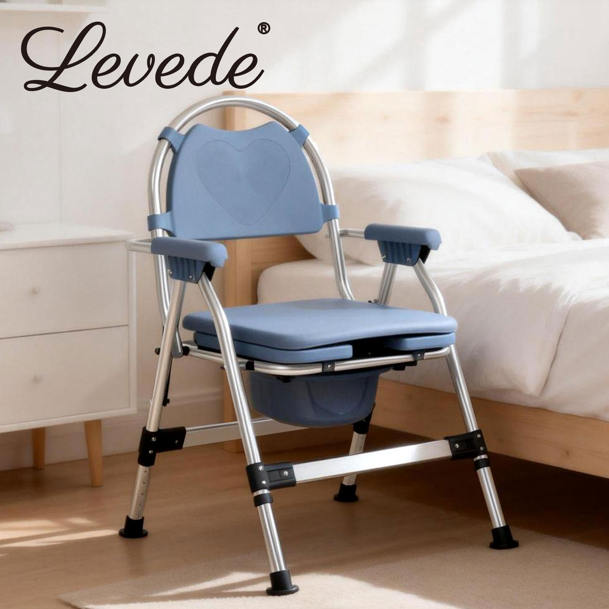 Commode Chair For Bedroom Folding Adjustable Bedside Toilet Shower Chair | Blue