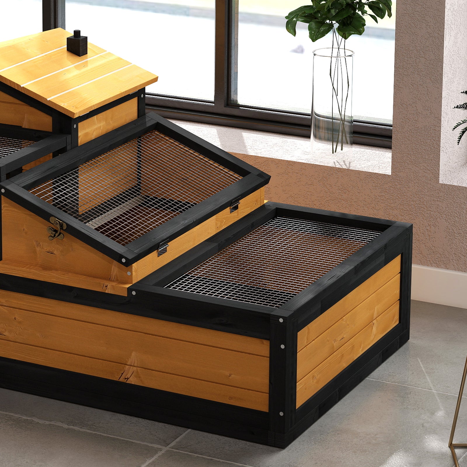 Three-room Tortoise House Habitat With Balcony, Two-story Large Reptile Cage