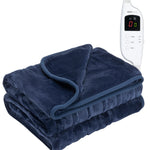 Heated Electric Throw 9h Timer 9 Heat Setting Fleece Blanket | Single | Navy Blue