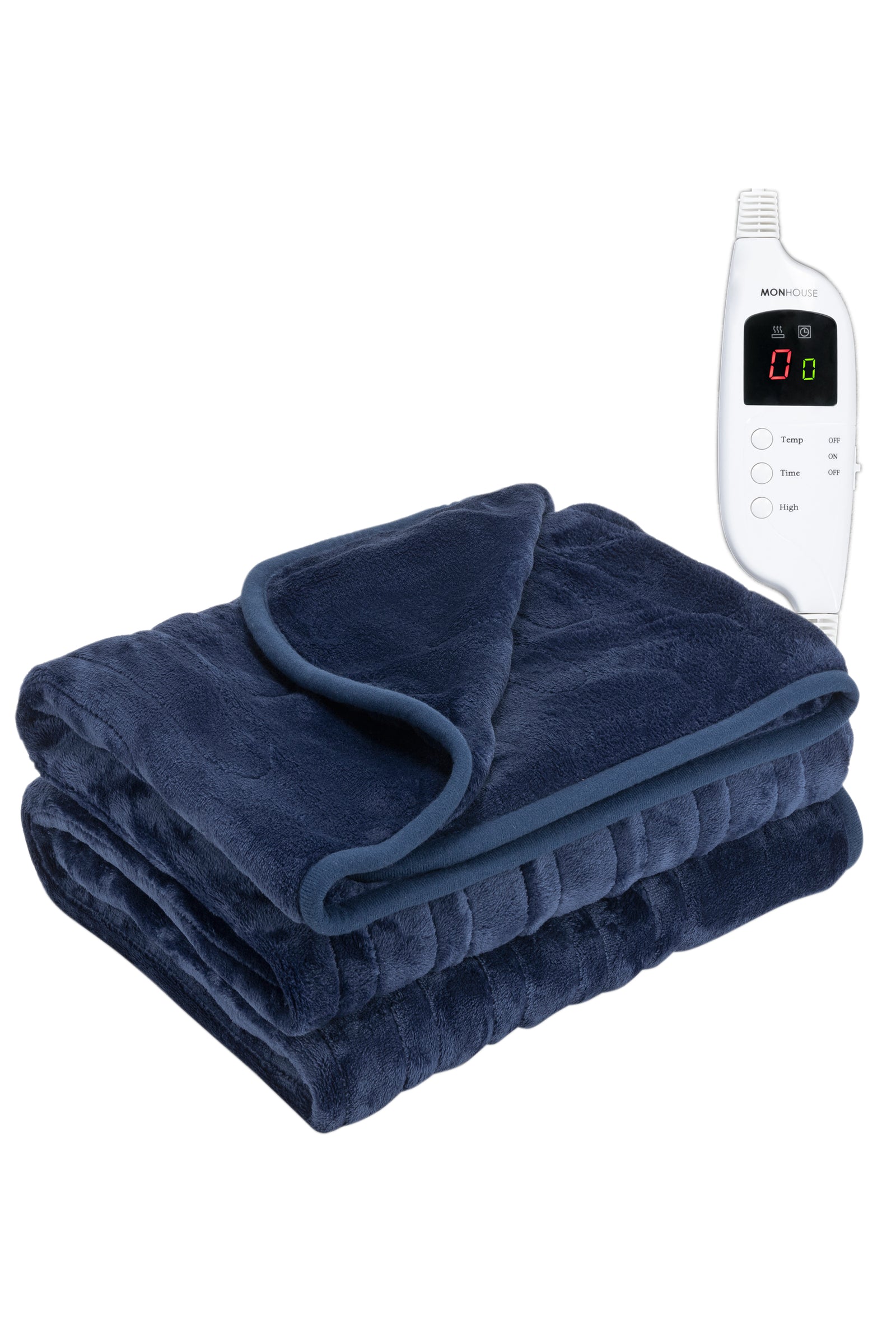 Heated Electric Throw 9h Timer 9 Heat Setting Fleece Blanket | Single | Navy Blue