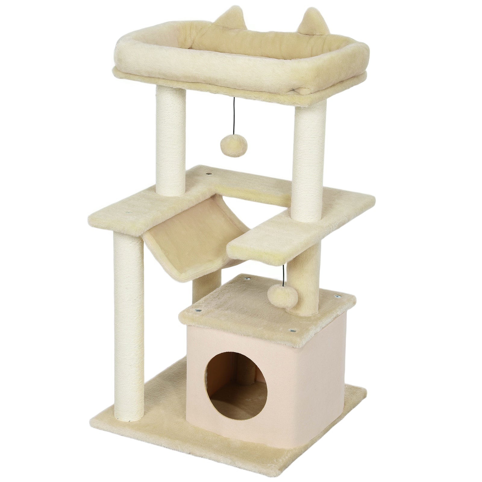 Cat Tree, 90cm Cat Tower With Sisal Scratching Posts | Beige