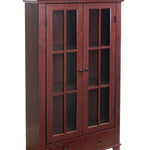 Greenhurst Mahogany Display Cabinet, Media Storage With Shelving And Drawer, Double Perspex Doors