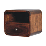 Solid Wood Extra Mini Wall Mounted Curved Chestnut Bedside With Open Slot