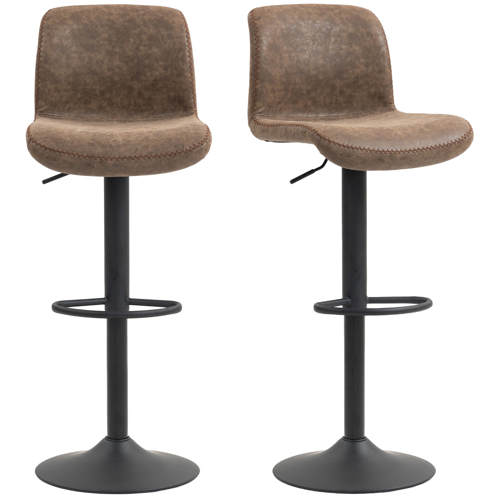 Barstools Set Of 2, Dining Stools With Backrest And Footrest | Brown