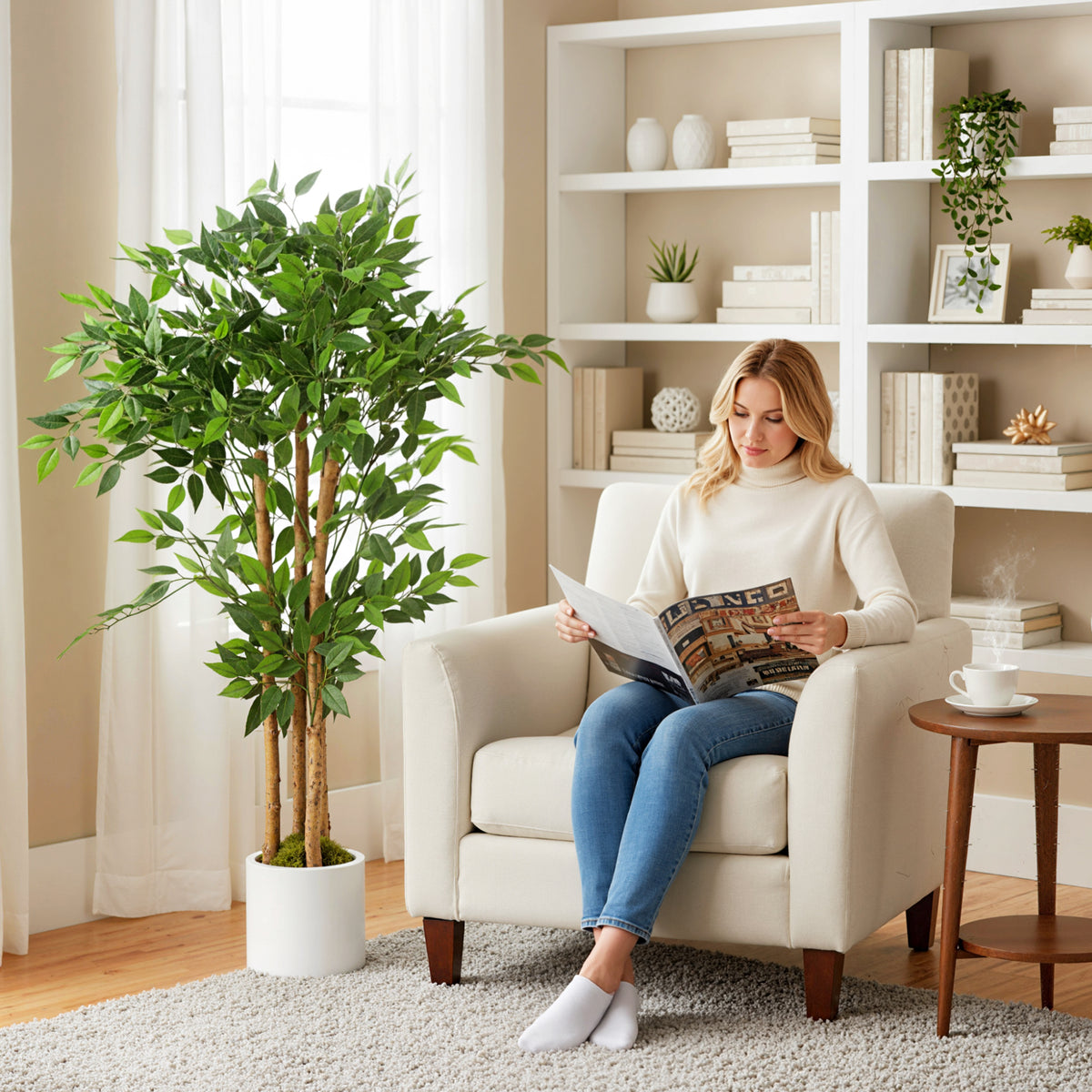 HOMCOM Artificial Banyan Tree, Faux Plant For Home Decor