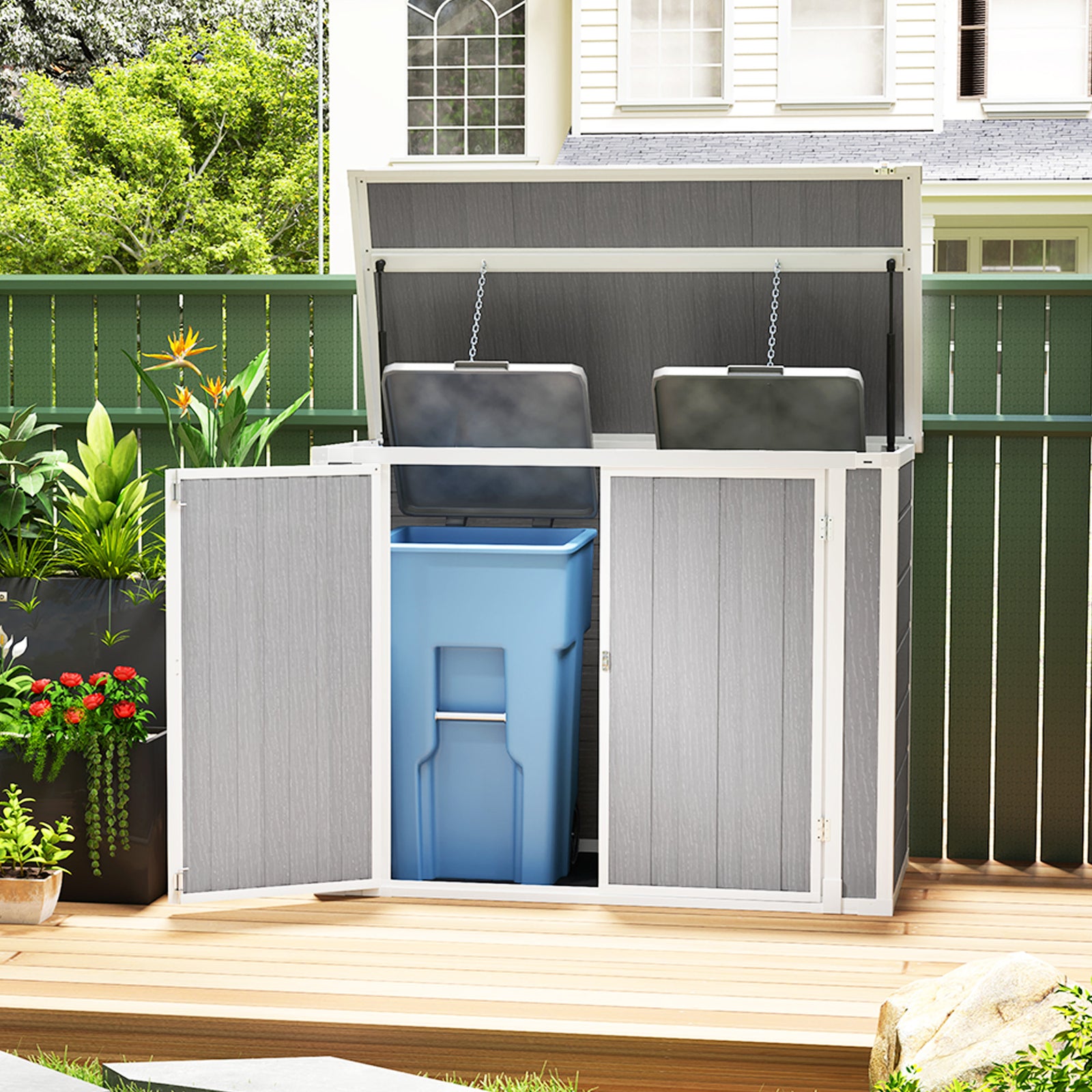 4.7 X 2.5ft Lockable Garden Shed, Double Bin Storage Shed