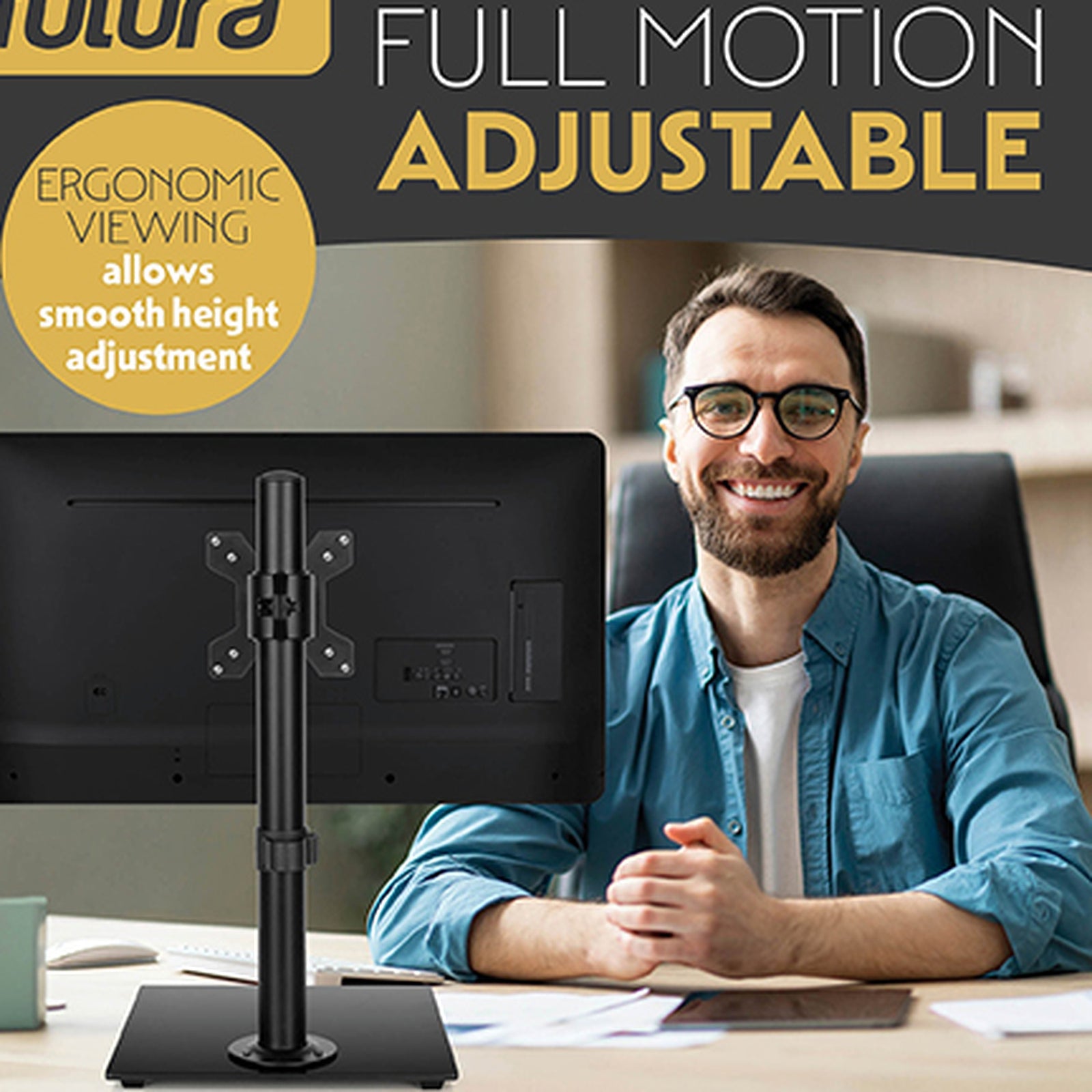 Futura Futura Single Monitor Stand 13 To 32 Inch Height Adjustable Freestanding Base Supports 8kg