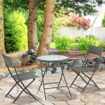 3 Pcs Patio Wicker Bistro Set Foldable Table And Chair Set