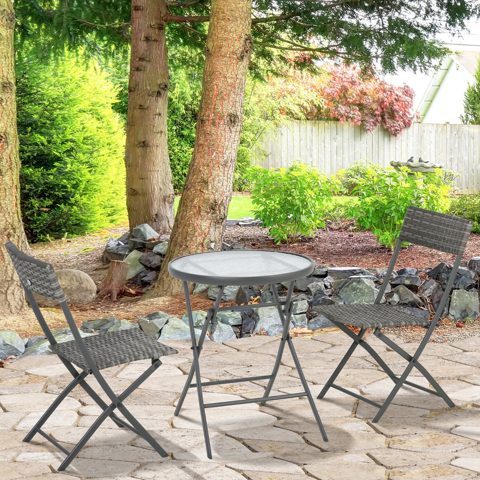 3 Pcs Patio Wicker Bistro Set Foldable Table And Chair Set