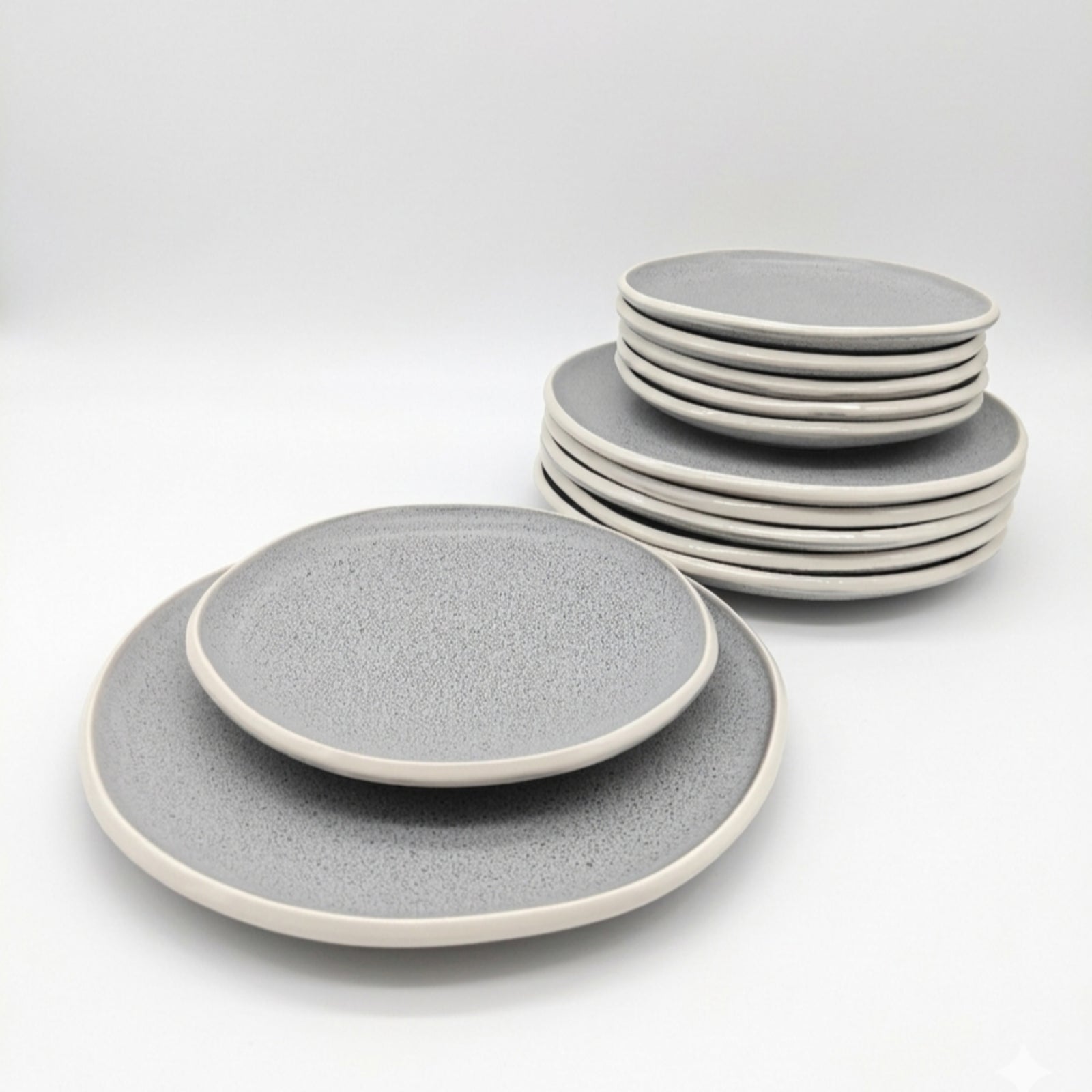 Reactive Grey Glaze Dinnerware Set Nordic Pebble Side Dessert Plates 21cm | Set-of-4 | Grey