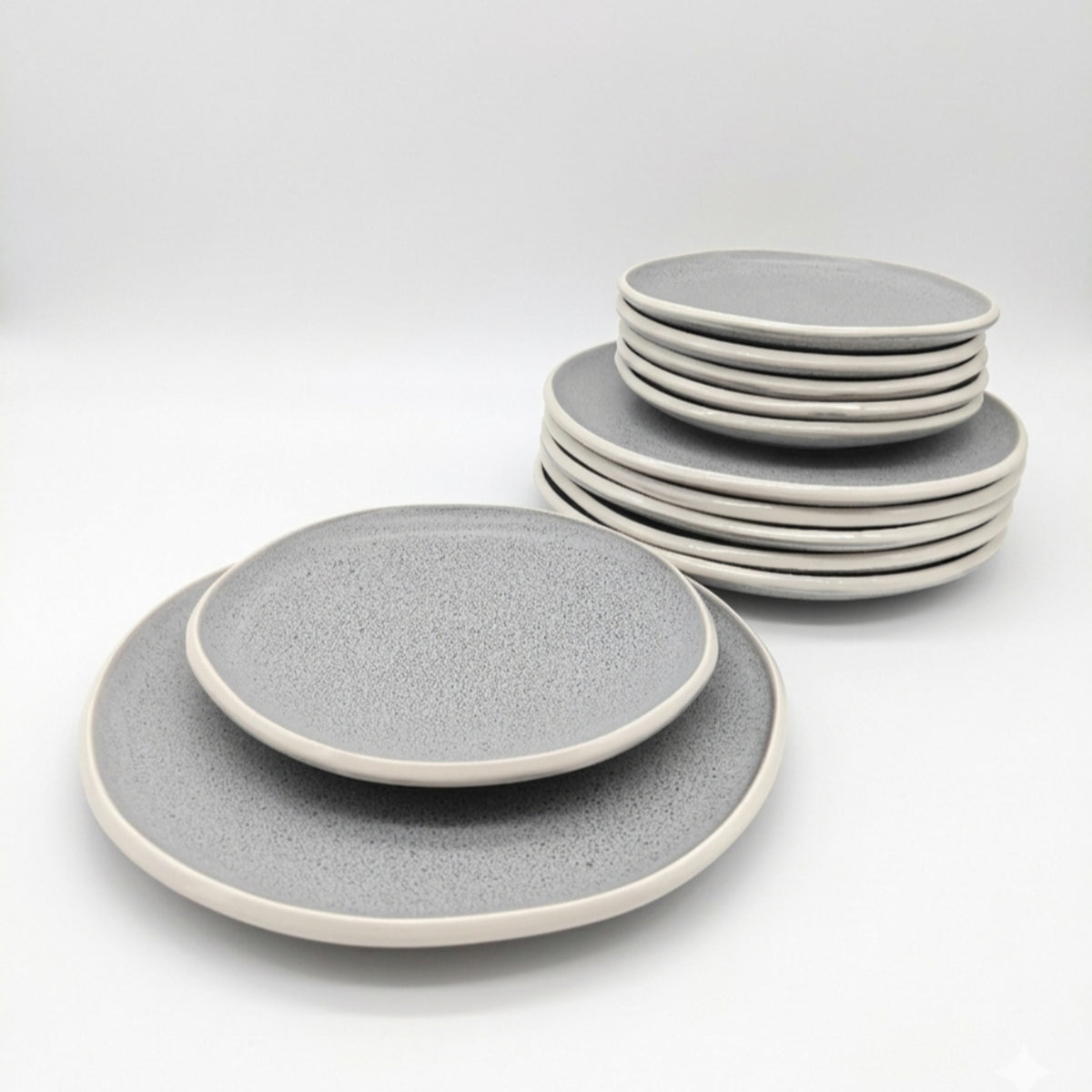 Reactive Grey Glaze Dinnerware Set Nordic Pebble Side Dessert Plates 21cm | Set of 4 | Grey